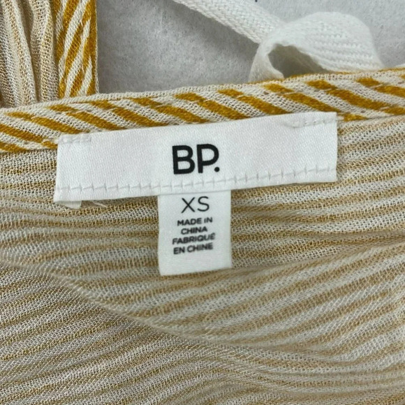 BP Blouse Women XS Yellow Blue Colorblock V-Neck Striped Peplum Pleated Tie Back - Picture 9 of 11